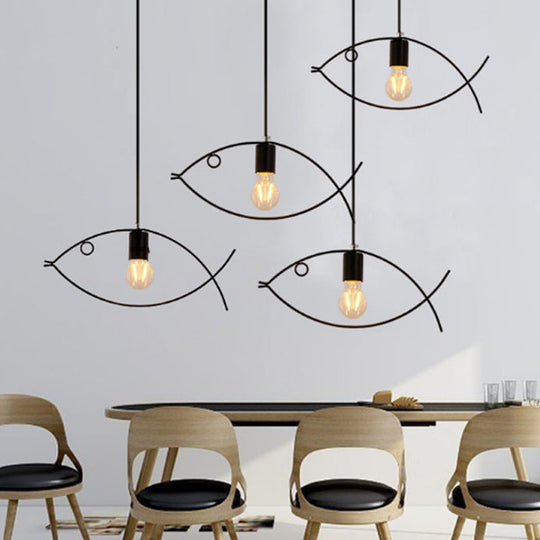 Industrial Pendant Lighting Fixture With Fish Metal Shade - Stylish Dining Room Hanging Ceiling