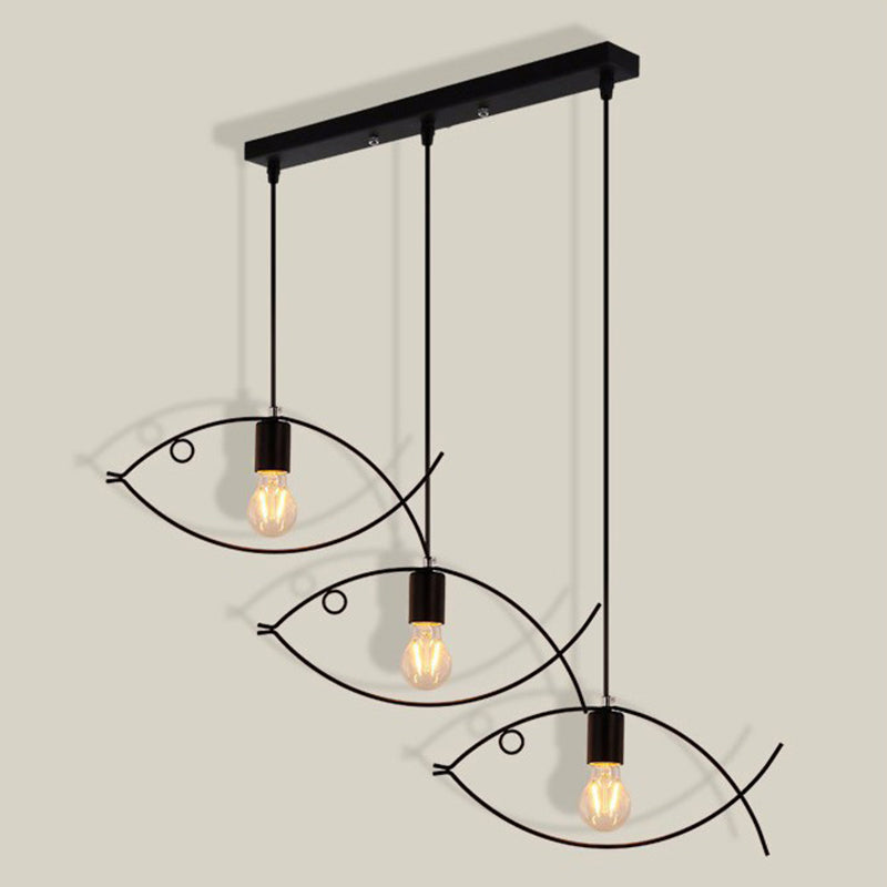 Industrial Pendant Lighting Fixture With Fish Metal Shade - Stylish Dining Room Hanging Ceiling