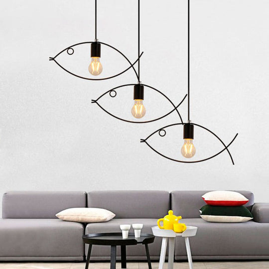 Industrial Pendant Lighting Fixture With Fish Metal Shade - Stylish Dining Room Hanging Ceiling