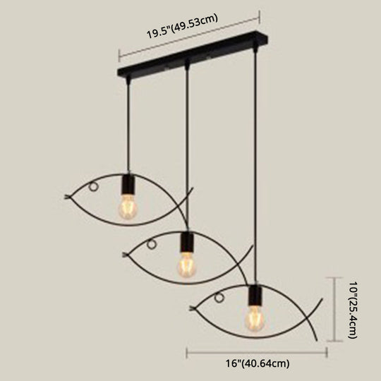 Industrial Pendant Lighting Fixture With Fish Metal Shade - Stylish Dining Room Hanging Ceiling