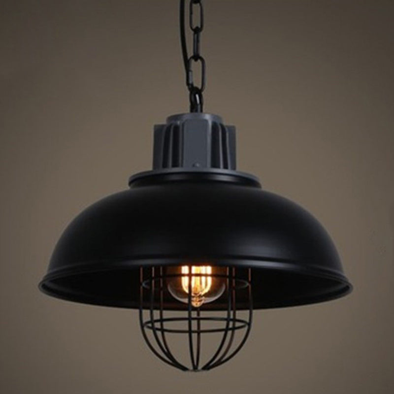 Industrial Black Metal Pendant Light Fixture For Dining Room Ceiling - Wire Cage Hanging Luminaire