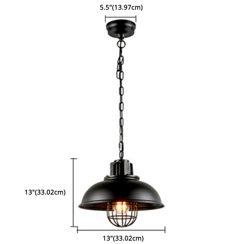 Industrial Black Metal Pendant Light Fixture For Dining Room Ceiling - Wire Cage Hanging Luminaire