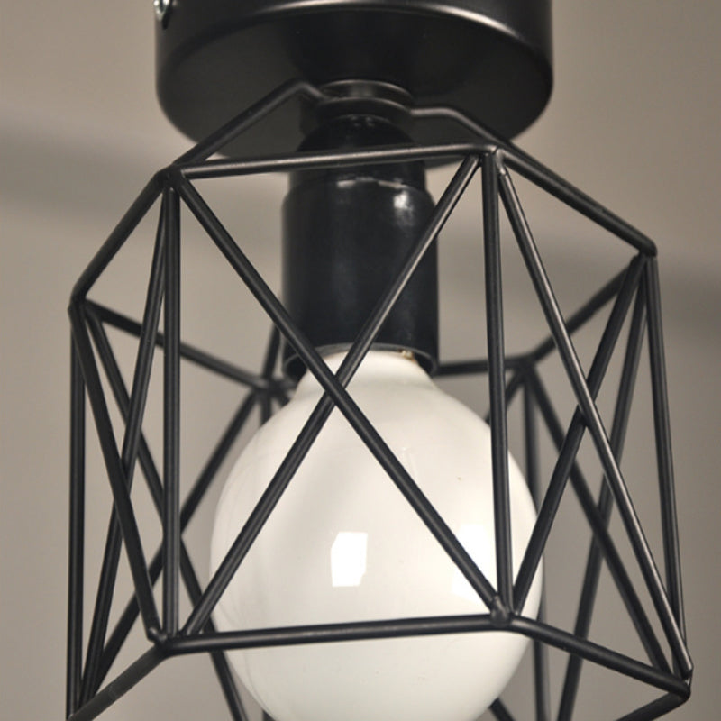 Retro Black Metal Wire Cage Ceiling Mount Light Fixture