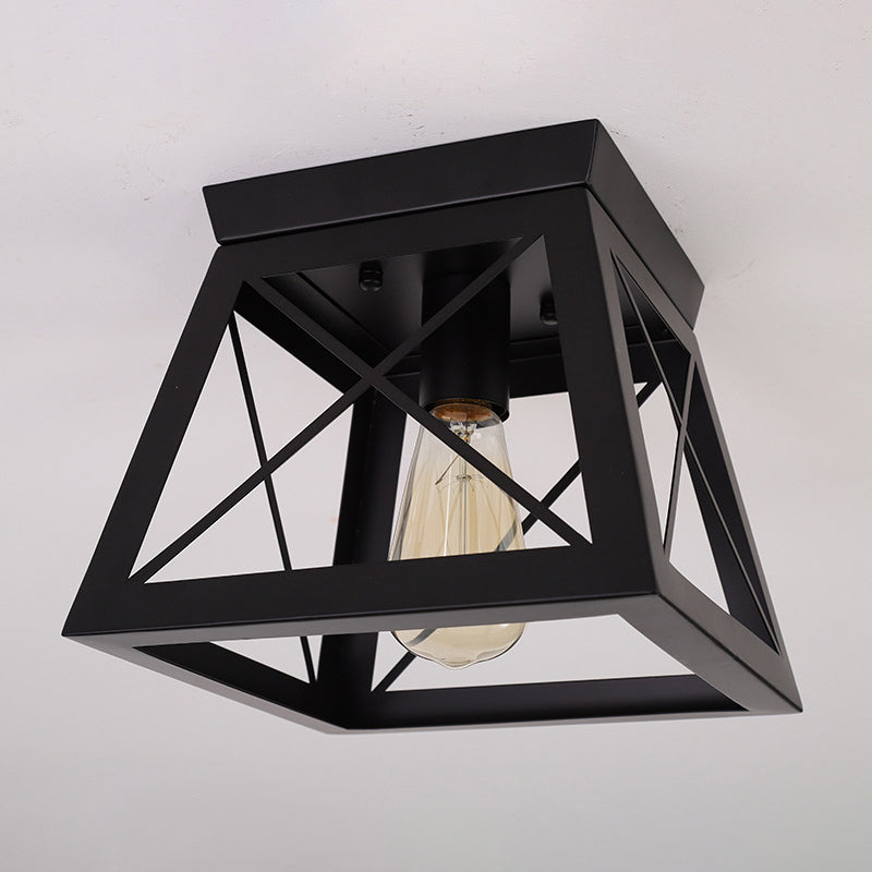 Metal Black Industrial Square Ceiling Light Fixture - Flush Mount Lamp