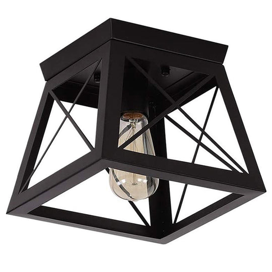 Metal Black Industrial Square Ceiling Light Fixture - Flush Mount Lamp