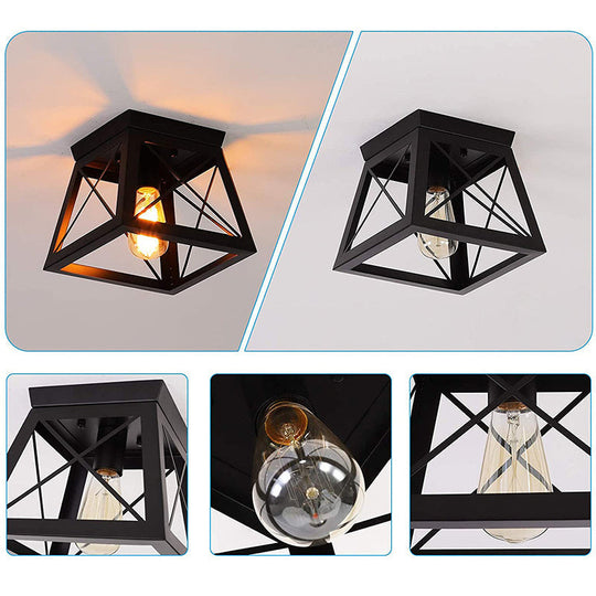 Metal Black Industrial Square Ceiling Light Fixture - Flush Mount Lamp