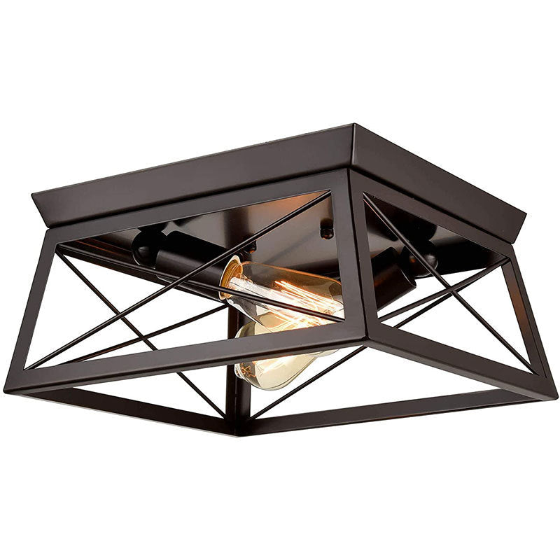 Industrial Metal Square Dining Room Flush Ceiling Light: Sleek Close-To-Ceiling Fixture