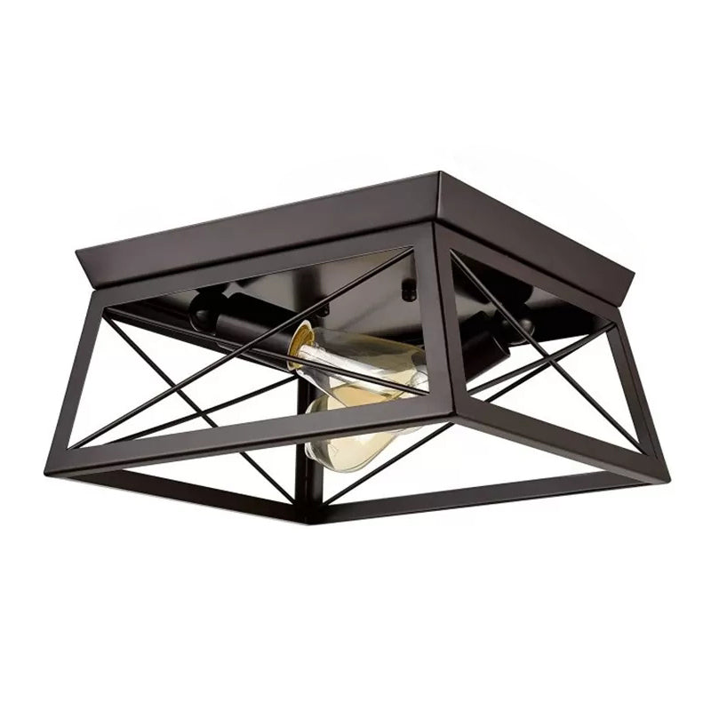 Industrial Metal Square Dining Room Flush Ceiling Light: Sleek Close-To-Ceiling Fixture Black