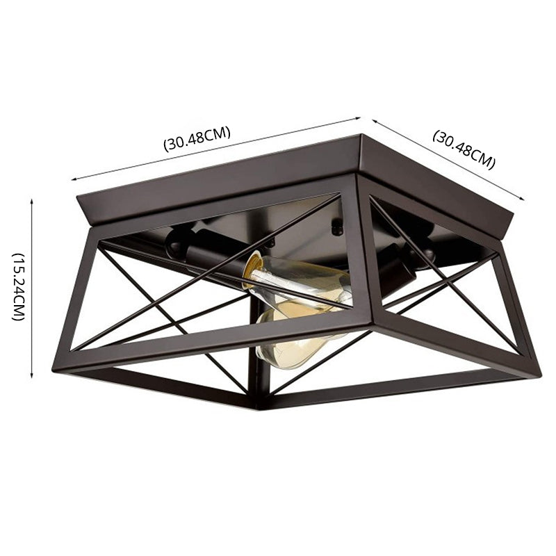 Industrial Metal Square Dining Room Flush Ceiling Light: Sleek Close-To-Ceiling Fixture