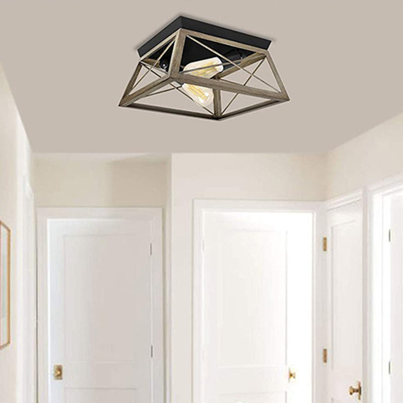 Industrial Metal Square Dining Room Flush Ceiling Light: Sleek Close-To-Ceiling Fixture