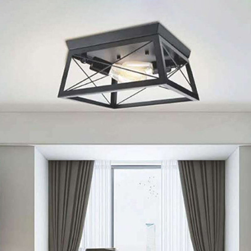 Industrial Metal Square Dining Room Flush Ceiling Light: Sleek Close-To-Ceiling Fixture