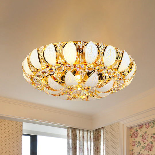 23.5"/31.5" Contemporary Crystal and Glass Round Flush Ceiling Light with Leaf Pattern in Gold