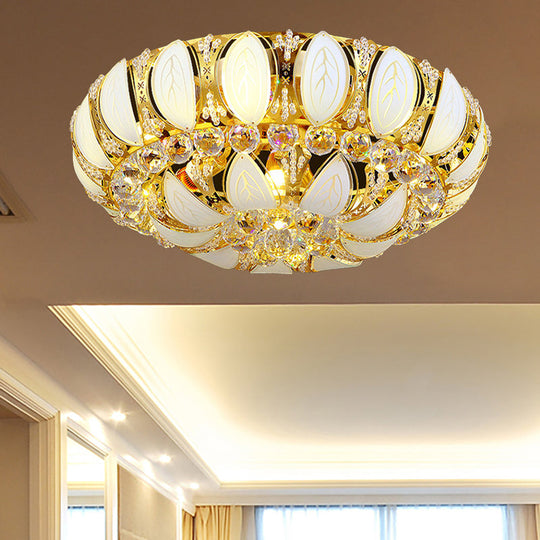 23.5"/31.5" Contemporary Crystal and Glass Round Flush Ceiling Light with Leaf Pattern in Gold