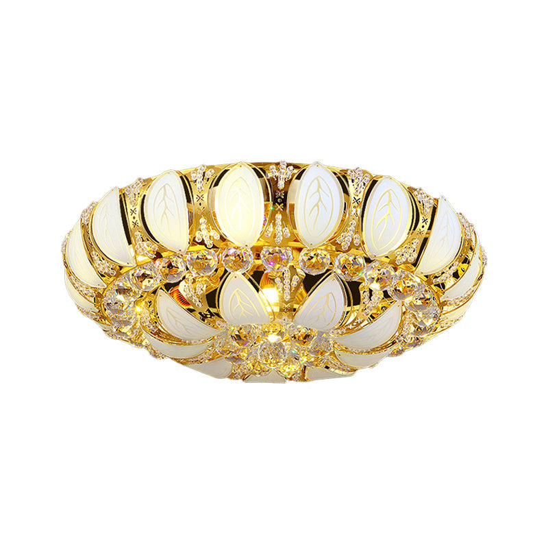 23.5"/31.5" Contemporary Crystal and Glass Round Flush Ceiling Light with Leaf Pattern in Gold