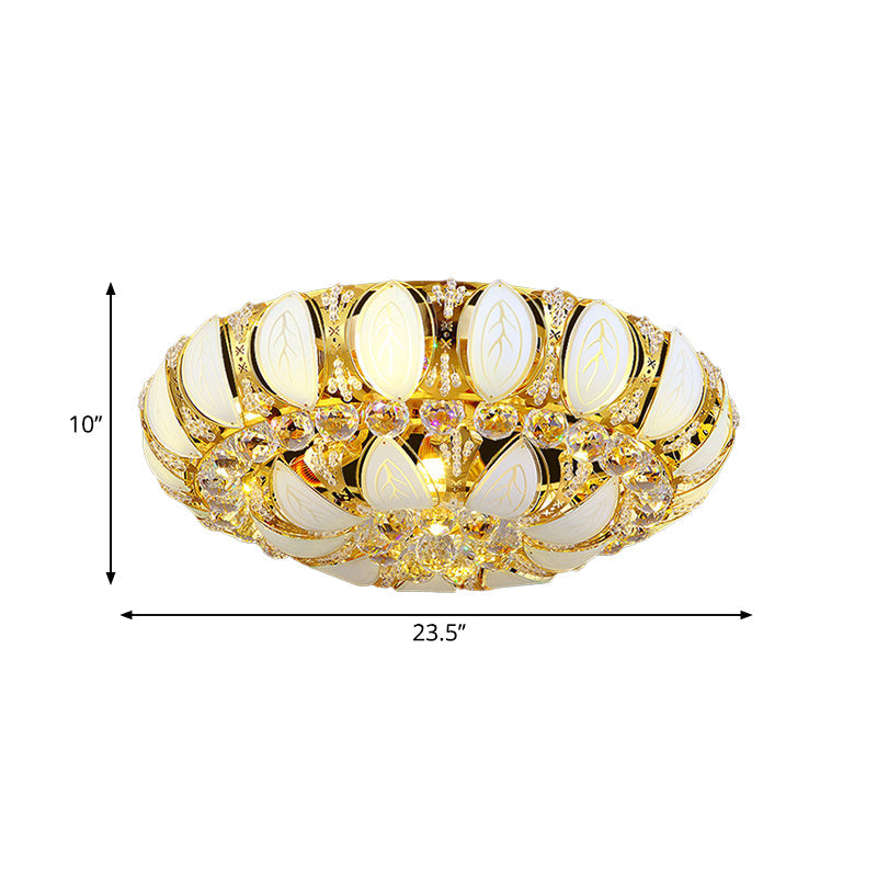 23.5"/31.5" Contemporary Crystal and Glass Round Flush Ceiling Light with Leaf Pattern in Gold