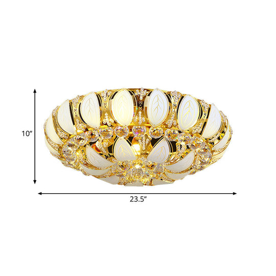 23.5"/31.5" Contemporary Crystal and Glass Round Flush Ceiling Light with Leaf Pattern in Gold