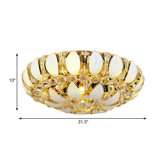 23.5"/31.5" Contemporary Crystal and Glass Round Flush Ceiling Light with Leaf Pattern in Gold