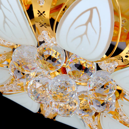 23.5"/31.5" Contemporary Crystal and Glass Round Flush Ceiling Light with Leaf Pattern in Gold