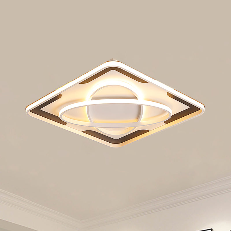 Modern Geometric Flush Ceiling Light Fixture - Integrated Led Metal Black/White Warm/White