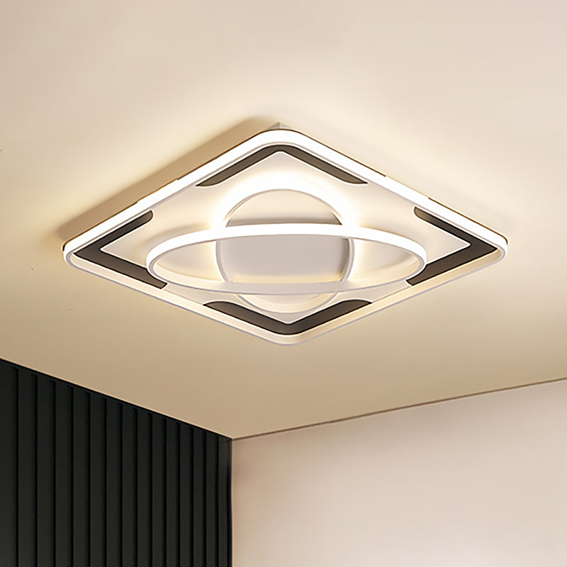 Modern Geometric Flush Ceiling Light Fixture - Integrated LED, Metal Black/White, Warm/White - 18"/23.5"/35.5" W