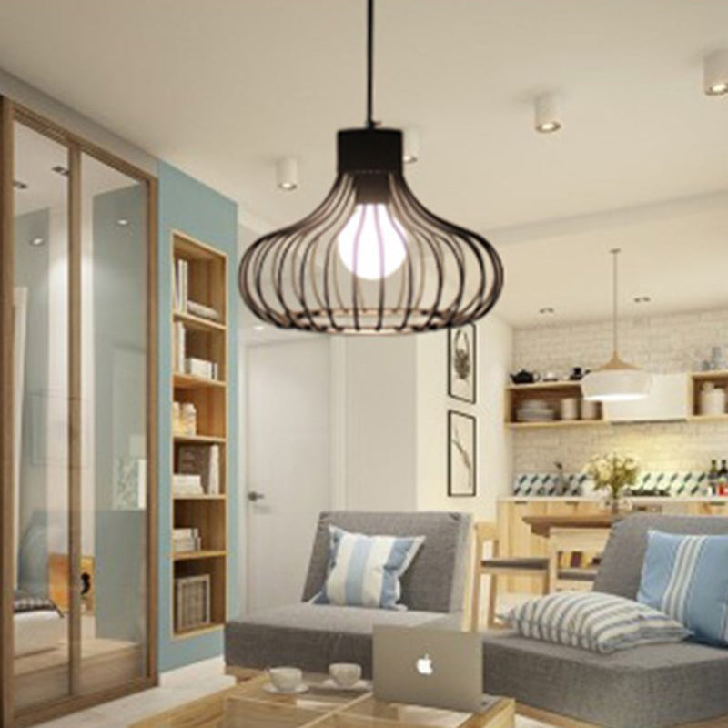 Industrial Black Cage Metal Pendant Light For Living Room Ceiling - Stylish Lighting Solution