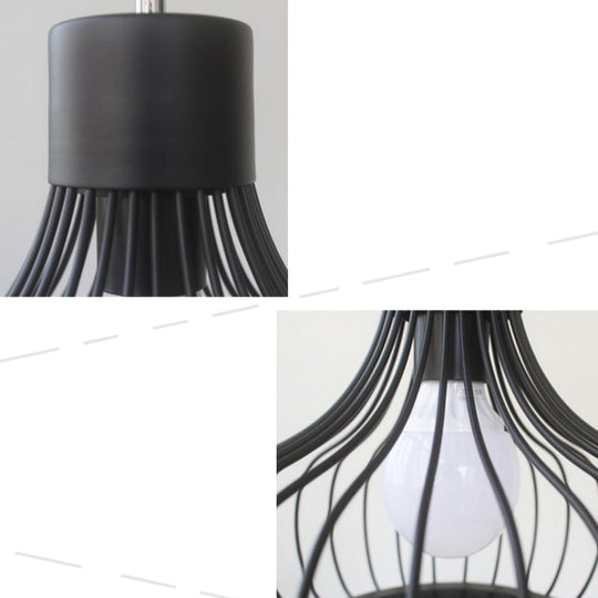 Industrial Black Cage Metal Pendant Light For Living Room Ceiling - Stylish Lighting Solution