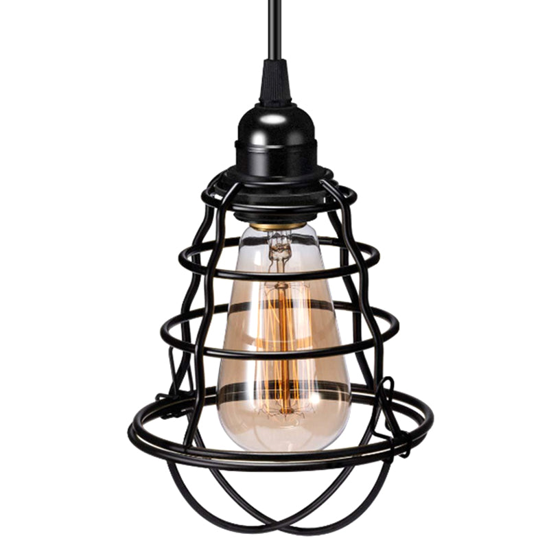 Industrial Cage Metal Pendant Light Fixture - Hanging Black Ceiling For Restaurants