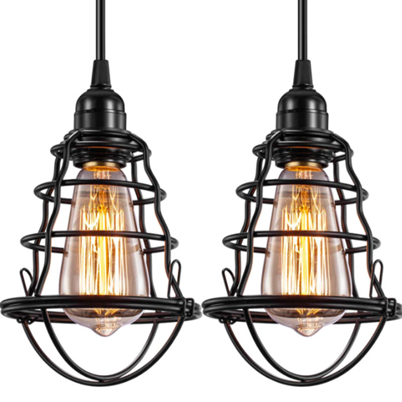 Industrial Cage Metal Pendant Light Fixture - Hanging Black Ceiling For Restaurants