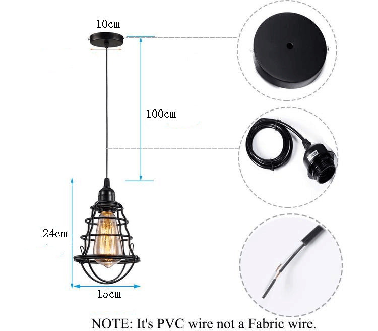 Industrial Cage Metal Pendant Light Fixture - Hanging Black Ceiling For Restaurants