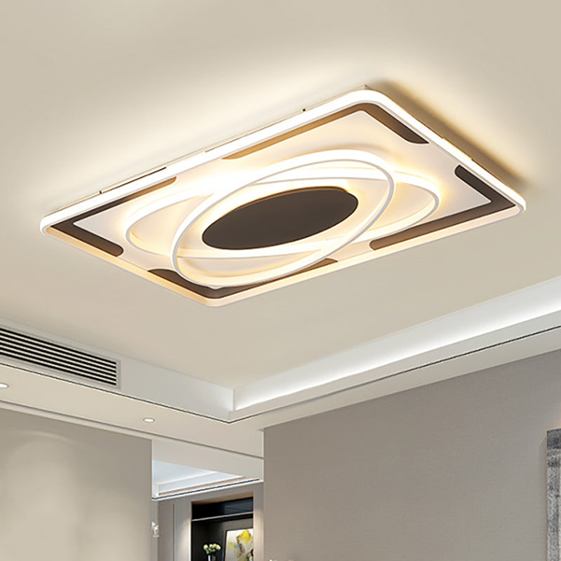 Modern Geometric Flush Ceiling Light Fixture - Integrated LED, Metal Black/White, Warm/White - 18"/23.5"/35.5" W