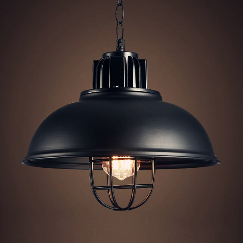 Industrial Metal Cage Shaded Black Pendant Light - Commercial Ceiling Lighting