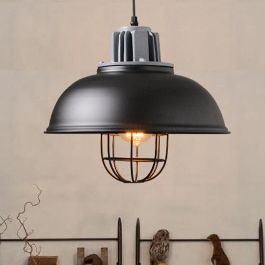 Industrial Metal Cage Shaded Black Pendant Light - Commercial Ceiling Lighting