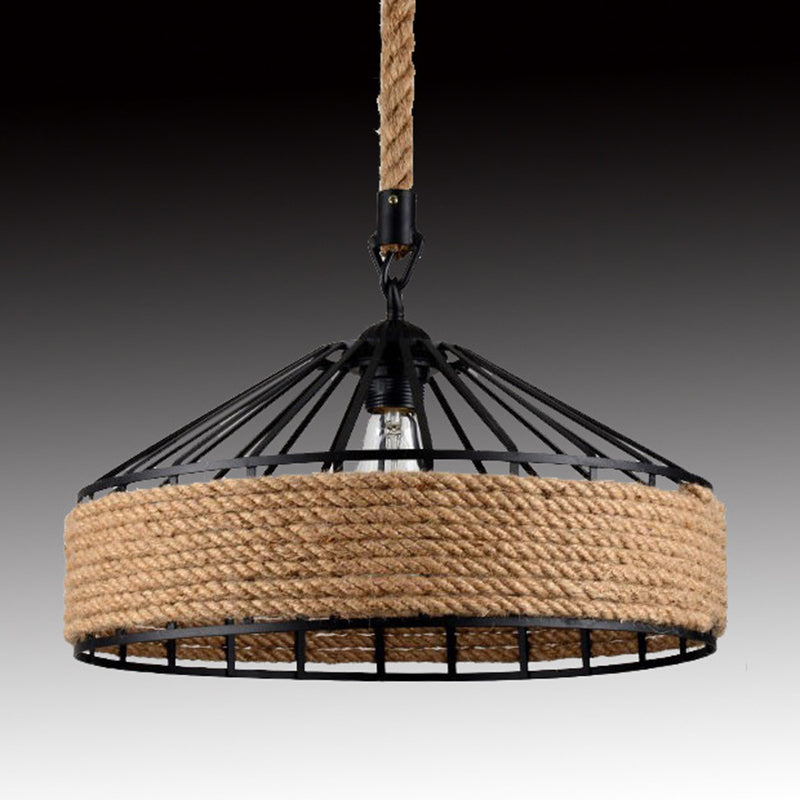 Metal Beige Industrial Drum Pendant Light Fixture For Dining Room