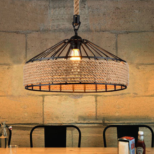 Metal Beige Industrial Drum Pendant Light Fixture For Dining Room