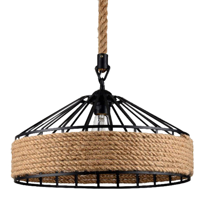 Metal Beige Industrial Drum Pendant Light Fixture For Dining Room