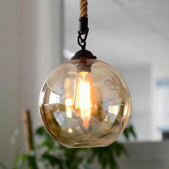 Beige Glass Pendant Light Fixture: Round Industrial Style For Restaurants / 8