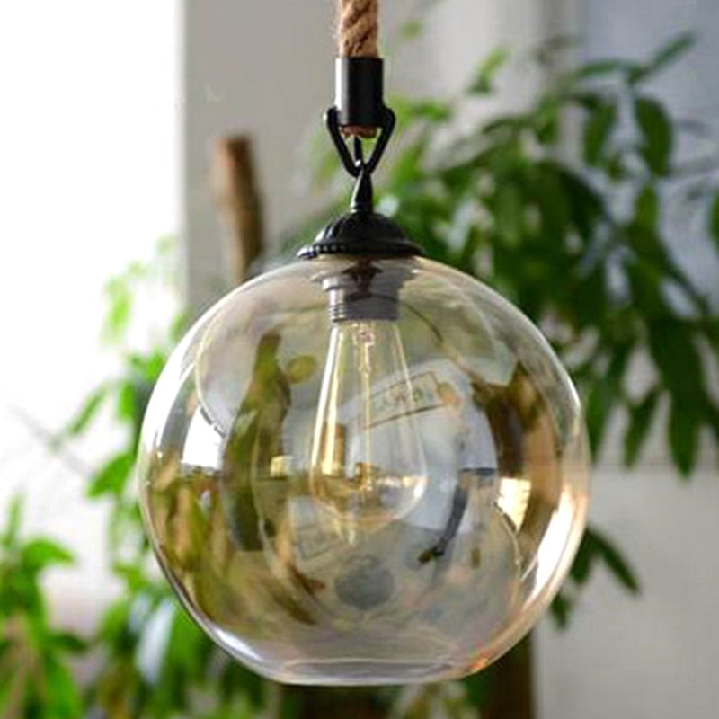 Beige Glass Pendant Light Fixture: Round Industrial Style For Restaurants