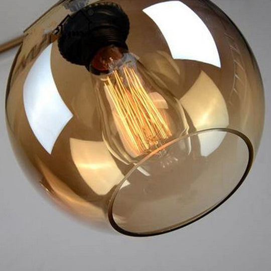 Beige Glass Pendant Light Fixture: Round Industrial Style For Restaurants