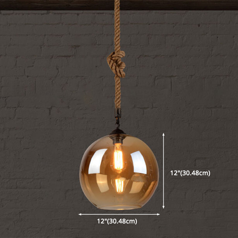 Beige Glass Pendant Light Fixture: Round Industrial Style For Restaurants