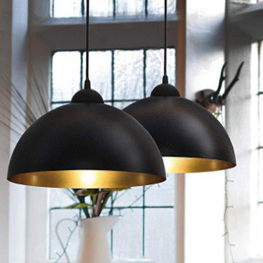 Vintage Dome Pendant Light Fixture For Dining Room In Black Metal