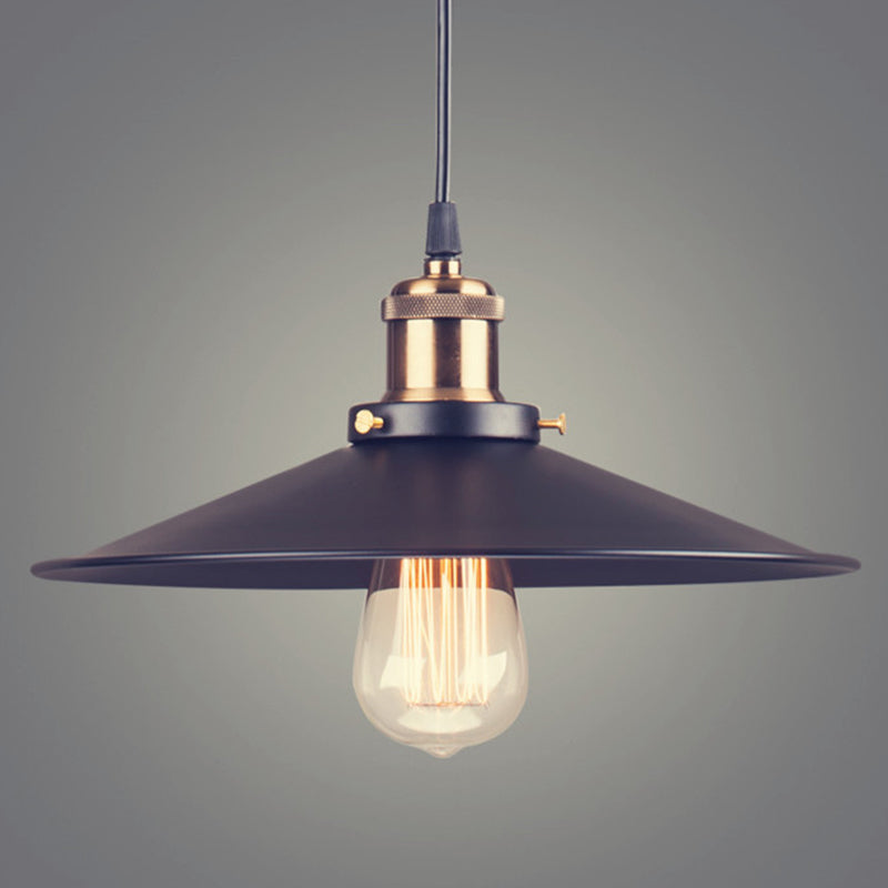 Industrial Saucer Pendant Light Fixture In Metal Black