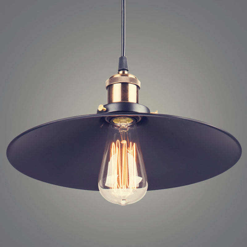 Industrial Saucer Pendant Light Fixture In Metal Black