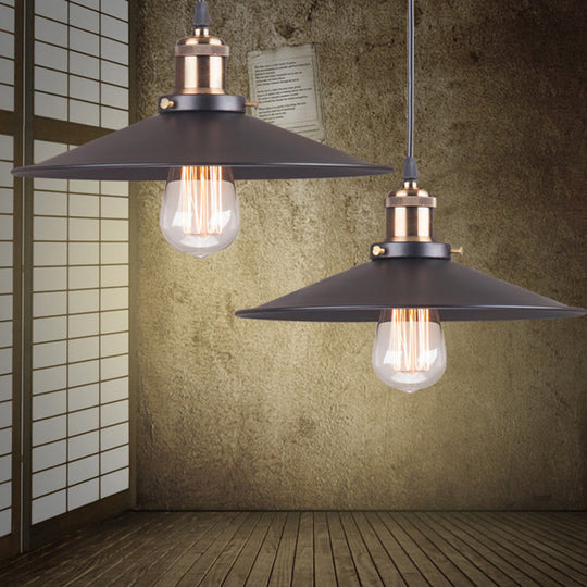 Industrial Saucer Pendant Light Fixture In Metal Black