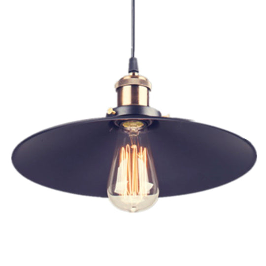 Industrial Saucer Pendant Light Fixture In Metal Black / 8.5