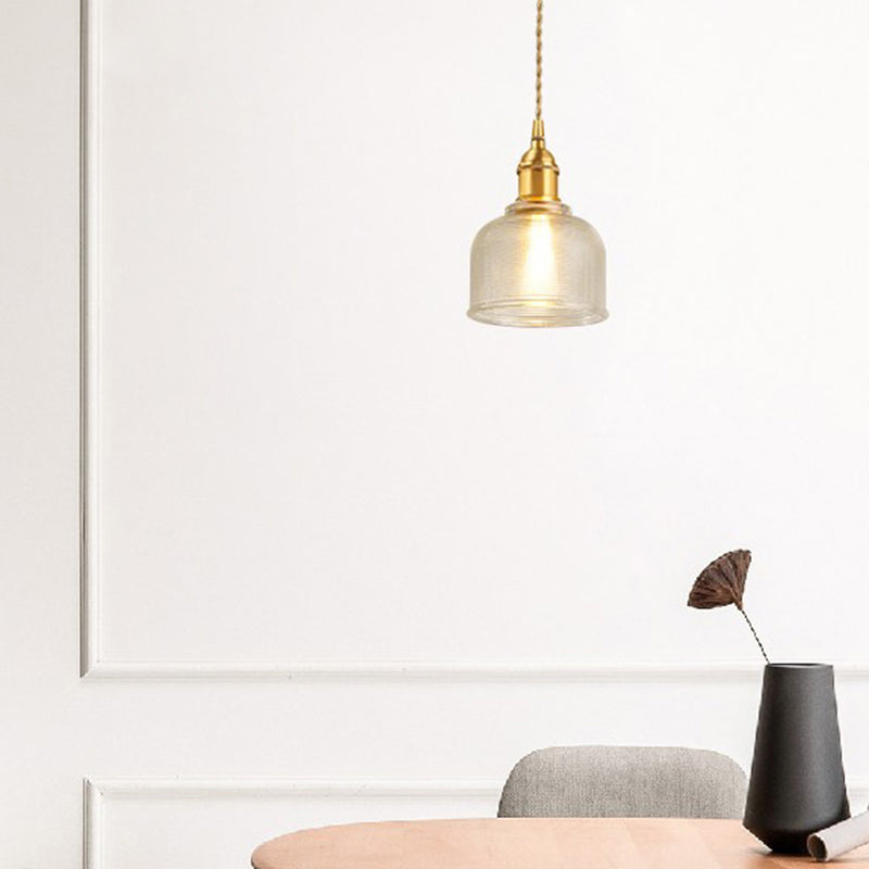 Contemporary Gold Suspension Pendant With Glass Dome For Bedroom Ceiling Lighting