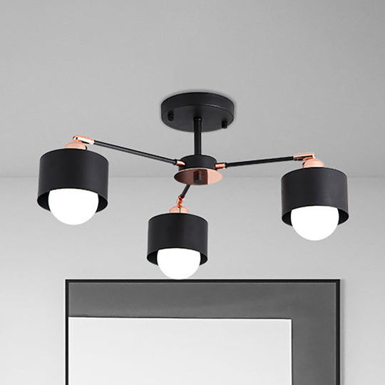 Nordic Style Metal Semi Flush Ceiling Light (3/6/8 Lights) - Black/White