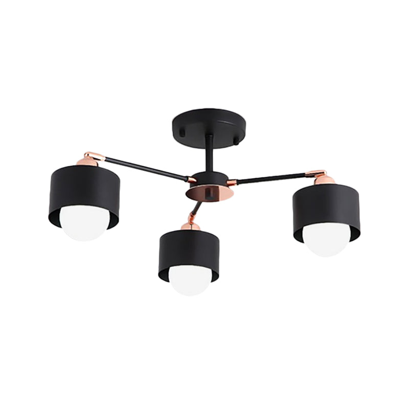 Nordic Style Metal Semi Flush Ceiling Light (3/6/8 Lights) - Black/White