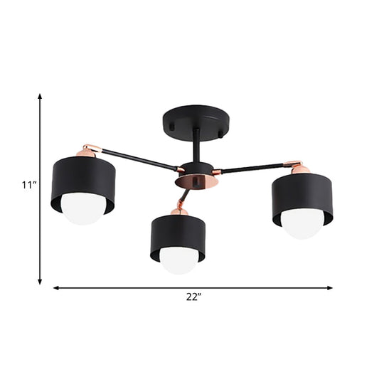 Nordic Style Metal Semi Flush Ceiling Light (3/6/8 Lights) - Black/White