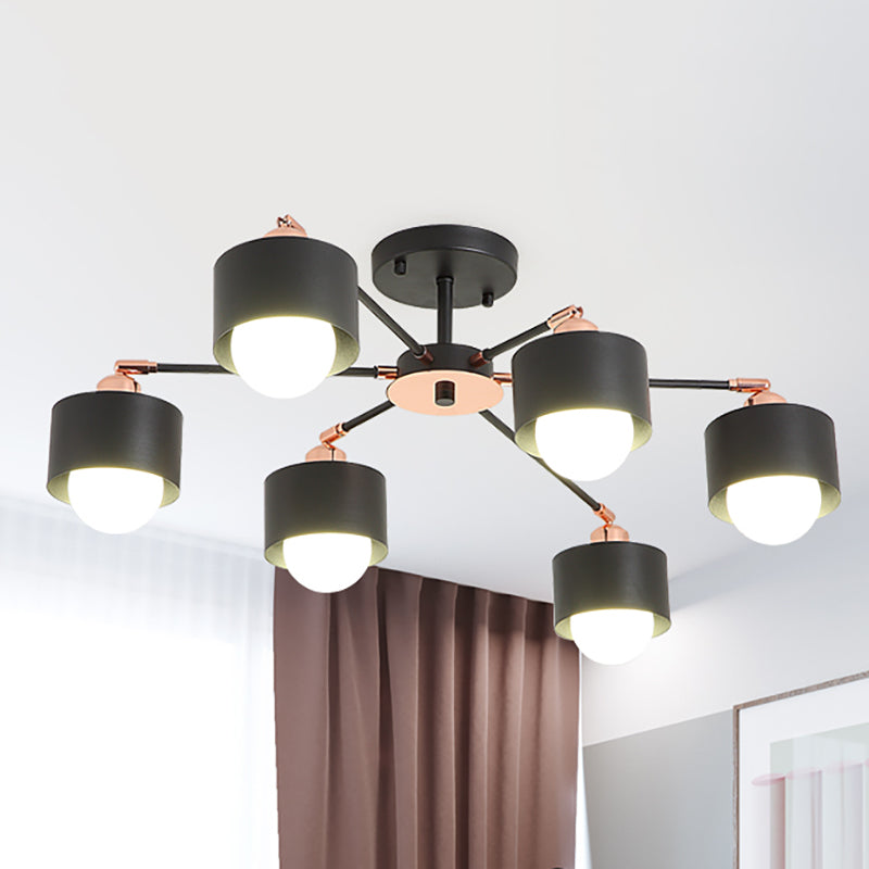 Nordic Style Metal Semi Flush Ceiling Light (3/6/8 Lights) - Black/White