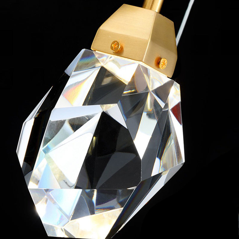 Crystal Stone-Shape Pendant Light Fixture Contemporary Style Down Lighting Pendant in Gold